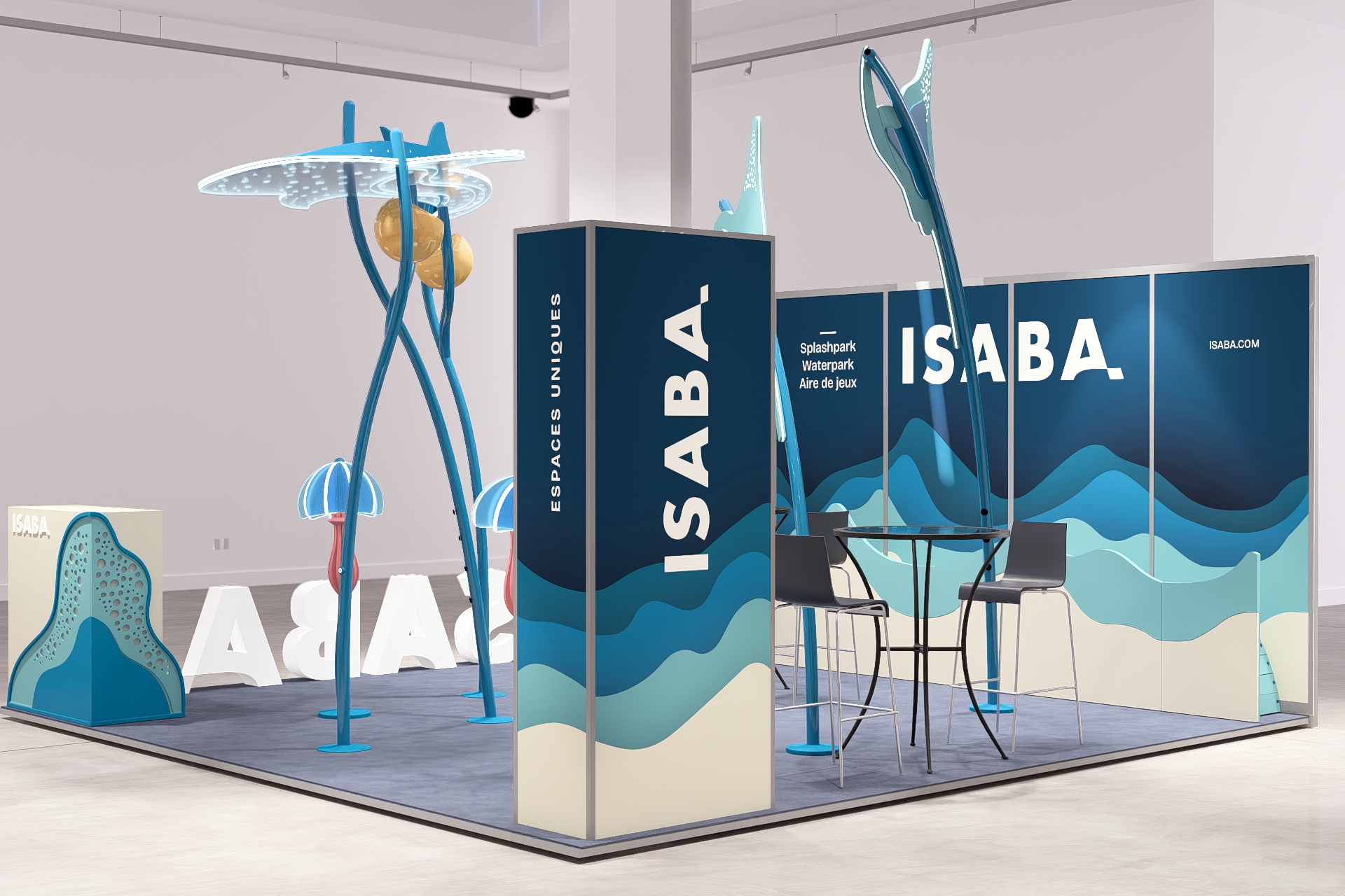 Stand de Isaba para el Salon Sett, con un splashpark inspirado en el fondo marino